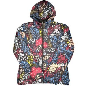 Adidas Jacket Womens Large Hooded Puffer Lightweight Floral Trefoil Multicolor